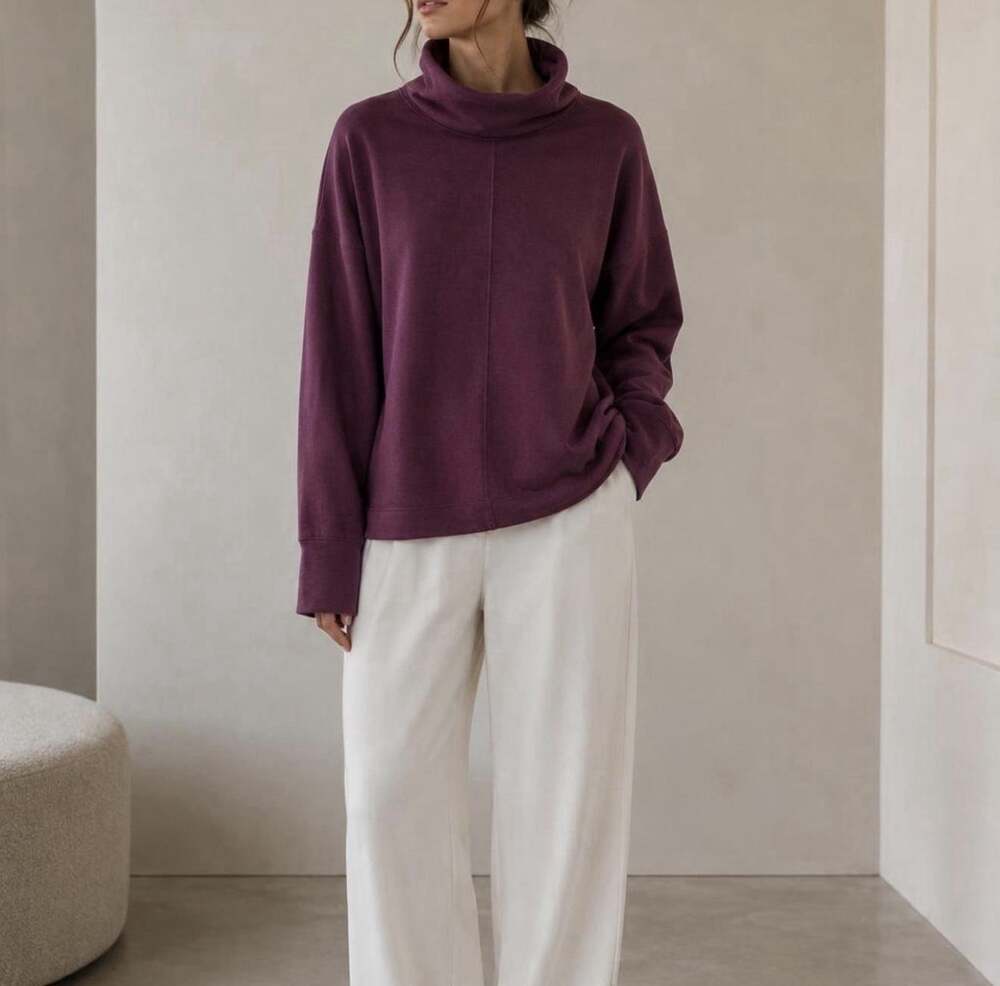 Athleta Cozy Karma Funnel Neck Sweatshirt Maroon Sz Large Oversized Buttery Soft